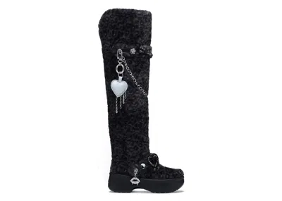 Pre-owned Crocs Classic Unfurgettable Knee High Boot (women's) Sneakers In Black/leopard In Multi