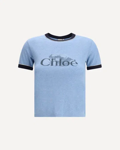 Chloé Chloè Logo Cotton T Shirt In Blue
