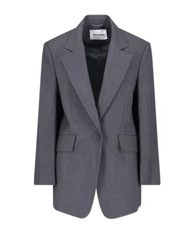 Low Classic Tailored Blazer With Notch Lapel And Pockets In Gray