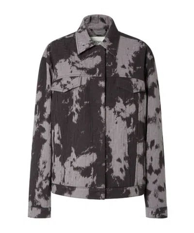 Fendi Women Ff Animalier Denim Jacket In Gray