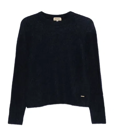 Woolrich Alpaca Blend Crew Neck Long Sleeve Sweater In Black