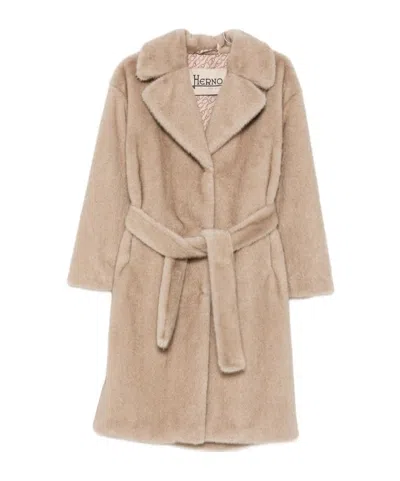 Herno Soft Alternative Fur Coat In Brown