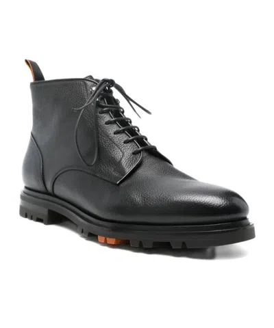 Santoni Leather Colin Lace-up Boots In Black