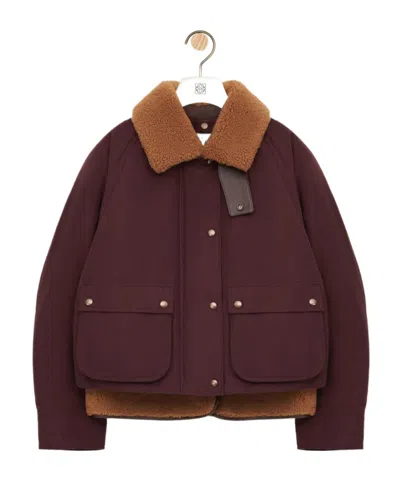 Loewe Cotton-blend And Shearling Puffer Jacket In Burgundy