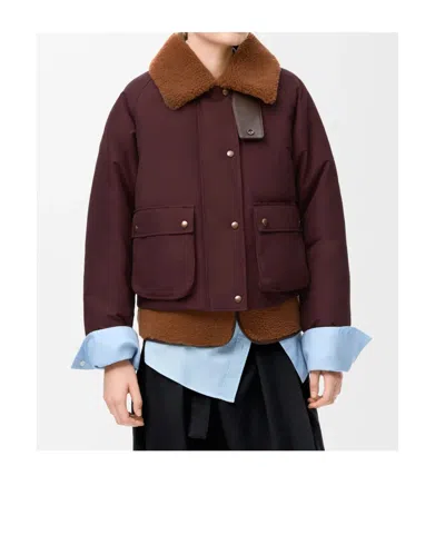 Loewe Cotton-blend And Shearling Puffer Jacket In Burgundy