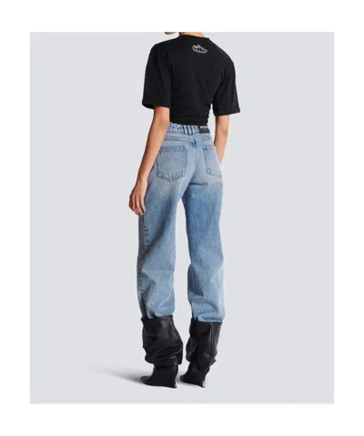 Balmain Knotted Short Sleeve Cropped Top In Black