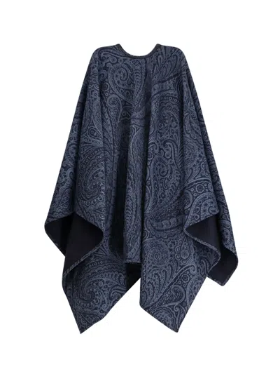 Etro Cashmere And Wool Draped Cape In Blue