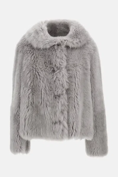 Desa 1972 Shearling Trapeze Jacket In Gray