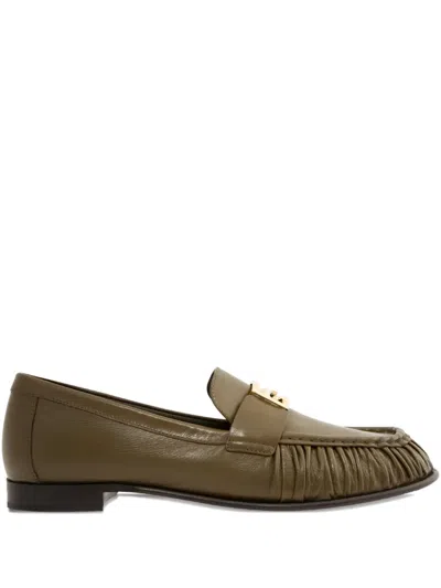 Fendi Ff Baguette Buckle Ruched Loafers In Green