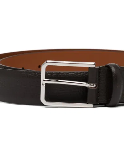 Santoni Leather Belt In Black