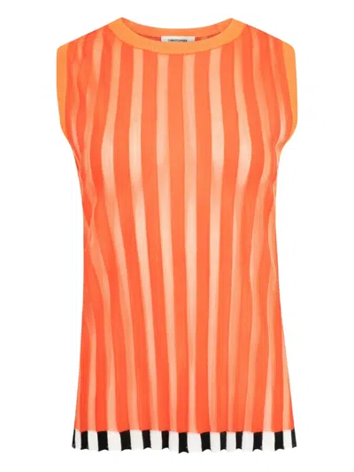 Christopher John Rogers Pleated Trim Shell Top In Orange