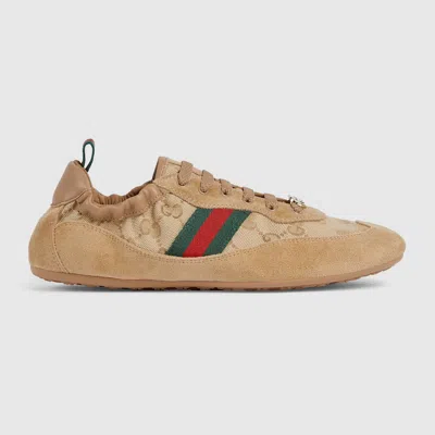 Gucci Shift Low Top Sneakers Rubber Sole Stripe In Brown