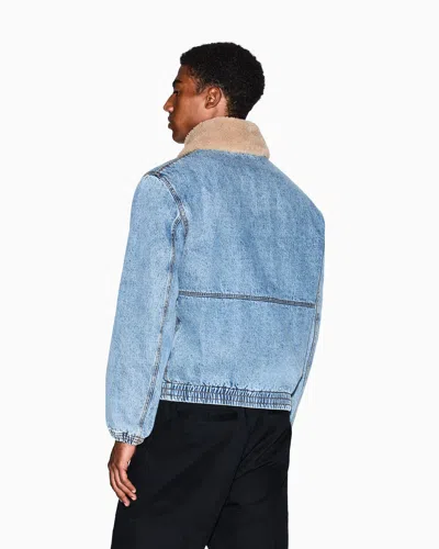 Armani Exchange Denim Jacket With Faux Fur Collar In Blue
