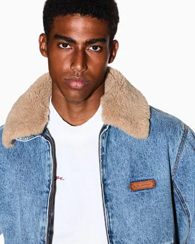Armani Exchange Denim Jacket With Faux Fur Collar In Blue