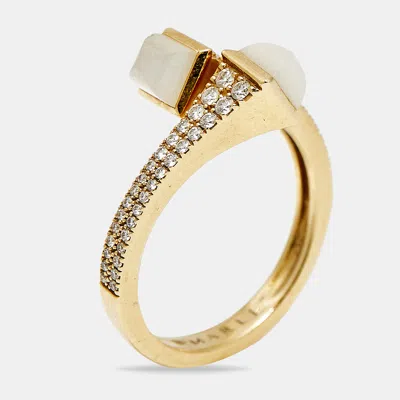 Pre-owned Marli Cleo Moonstone Diamonds 18k Yellow Gold Ring Size 52