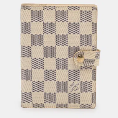 Pre-owned Louis Vuitton Damier Azur Canvas Customizable Small Ring Agenda Cover In Gray