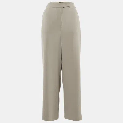 Pre-owned Emporio Armani Beige Crepe Adjustable Hem Trousers L In Sand