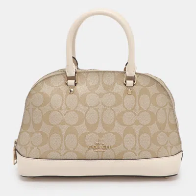 Pre-owned Coach Beige/cream Signature Coated Canvas And Leather Mini Sierra Satchel In Brown