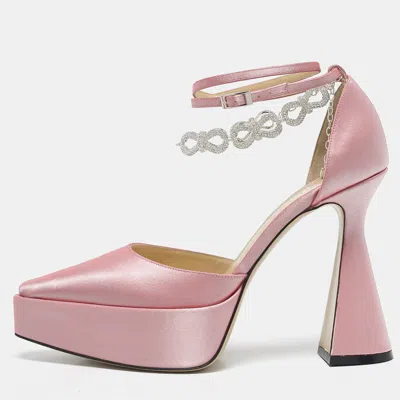 Pre-owned Mach&mach Light Pink Satin Bow Chain Platform Pumps Size 39