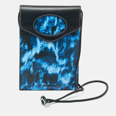Pre-owned Burberry Blue/black Water Camo Print Leather Pocket Phone Pouch Crossbody Bag