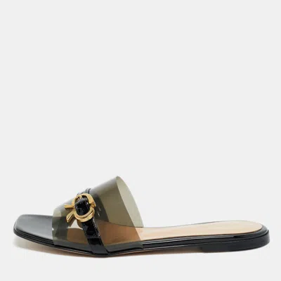 Pre-owned Gianvito Rossi Black Pvc And Patent Leather Gemini Flat Slides Size 36