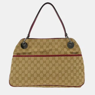 Pre-owned Gucci Beige Canvas Gg Hobo Handbag In Sand