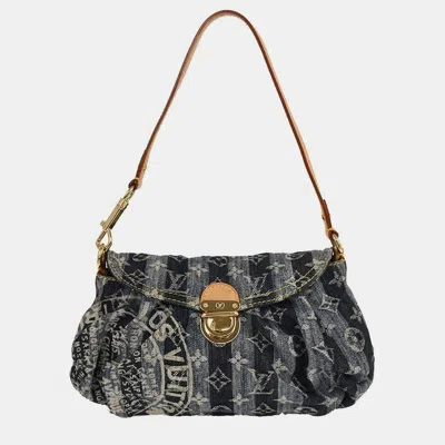Pre-owned Louis Vuitton Blue Monogram Denim Mini Pleaty Raye Handbag