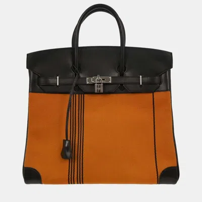 Pre-owned Hermes Black Orange Box Calf Potamos Haut A Courroies 36 Handbag
