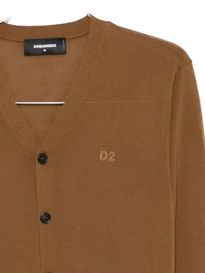 Dsquared2 Logo-embroidered Cardigan In Brown