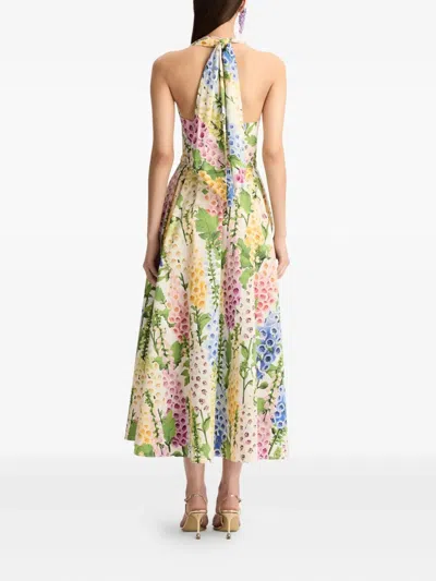Oscar De La Renta Foxgloves Belted Floral-print Cotton-blend Poplin Midi Dress In Multi