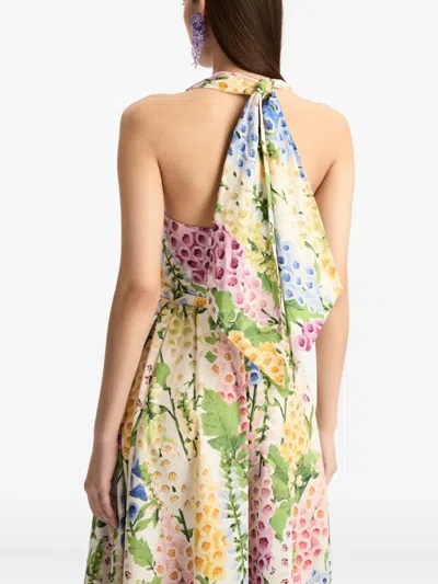 Oscar De La Renta Foxgloves Belted Floral-print Cotton-blend Poplin Midi Dress In Multi