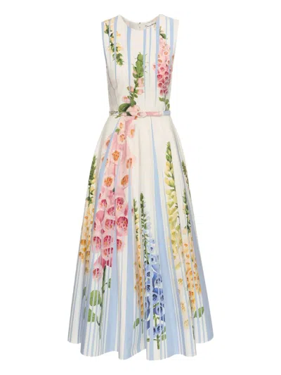 Oscar De La Renta Foxglove Sleeveless Stretch Cotton Dress In Multi