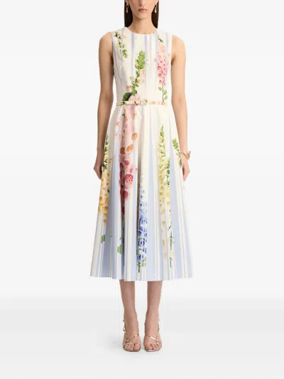 Oscar De La Renta Foxglove Sleeveless Stretch Cotton Dress In Multi