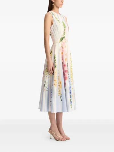 Oscar De La Renta Foxglove Sleeveless Stretch Cotton Dress In Multi