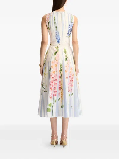 Oscar De La Renta Foxglove Sleeveless Stretch Cotton Dress In Multi
