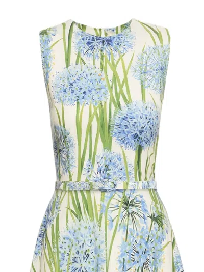 Oscar De La Renta Alliums Poplin Sleeveless Belted Midi Dress In Blue