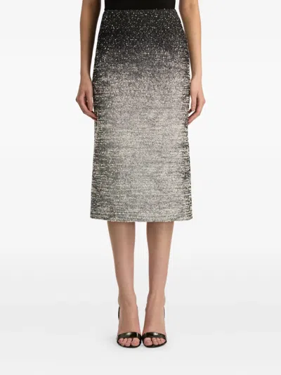 Oscar De La Renta Ombre Metallic Boucle Jacquard Midi Pencil Skirt In Silver