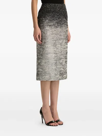 Oscar De La Renta Ombre Metallic Boucle Jacquard Midi Pencil Skirt In Silver