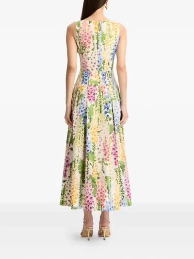 Oscar De La Renta Foxglove-print Pleated Poplin Zip-front Midi Dress In Multi
