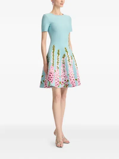 Oscar De La Renta Foxglove Jacquard Knit Dress In Blue