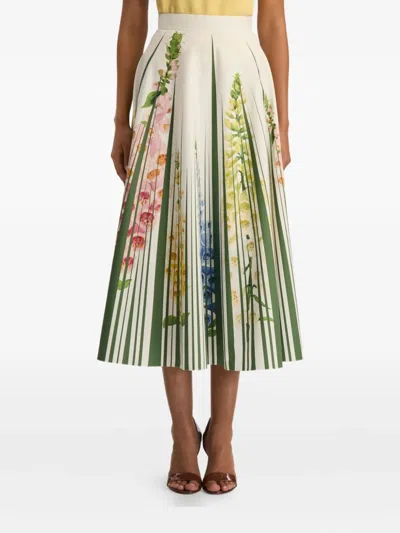 Oscar De La Renta Foxgloves Floral-print Cotton-blend Poplin Midi Skirt In Multi