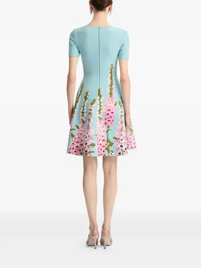 Oscar De La Renta Foxglove Jacquard Knit Dress In Blue