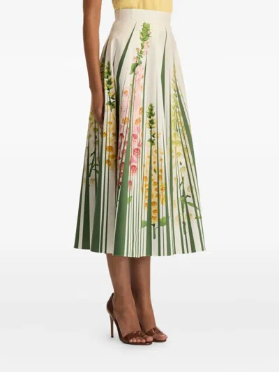 Oscar De La Renta Foxgloves Floral-print Cotton-blend Poplin Midi Skirt In Multi