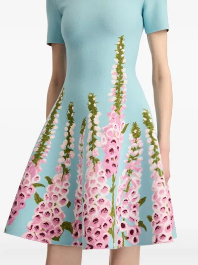 Oscar De La Renta Foxglove Jacquard Knit Dress In Blue