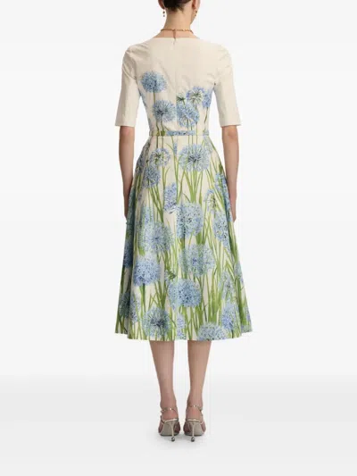 Oscar De La Renta Allium Cotton Stretch Poplin Belted Dress In Green