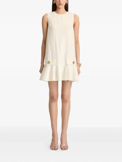 Oscar De La Renta Sleeveless Chainlink Jacquard Ruffle Mini Dress In Metallic