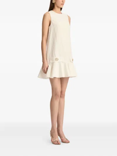 Oscar De La Renta Sleeveless Chainlink Jacquard Ruffle Mini Dress In Metallic