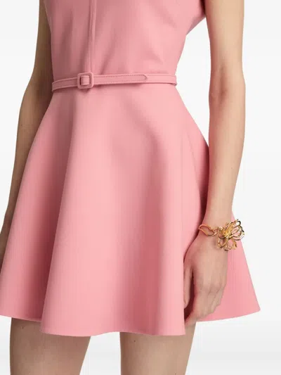 Oscar De La Renta Short-sleeve Split-neck Belted Mini Dress In Pink