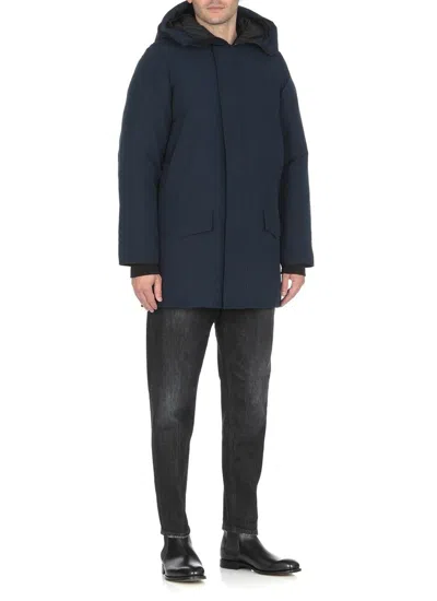 Canada Goose High-collar Down Jacket With Concealed Front Zipper In Blue