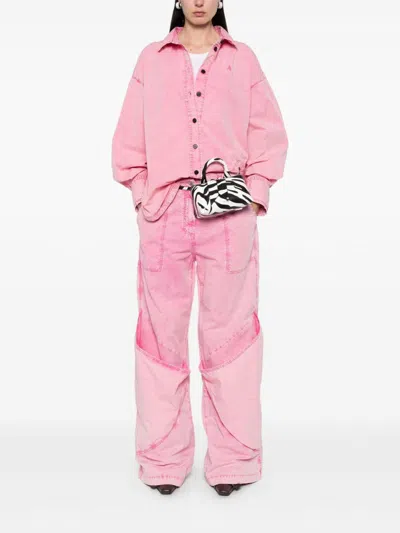 Attico Diana Asymmetric Oversized Shirt In Pink